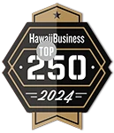 Hawaii Business Top 250 2024 award logo in black and gold, highlighting Nakupuna Companies' success. This award showcases Nakupuna's commitment to excellence and growth in Hawaii.
