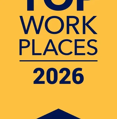 The Denver Post Top Workplaces 2026 award banner in yellow and navy blue, recognizing Nakupuna Companies. This image is featured on the Nakupuna Companies website.